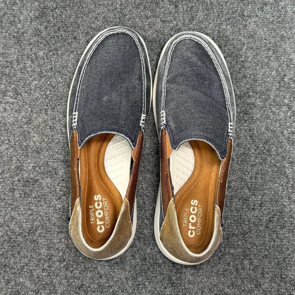 Crocs Santa Cruz 2 Lux Loafers Men's Size 10 Blue Canvas Slip On Casual‎ Shoes